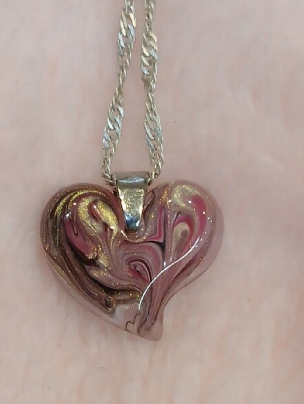 Heart Shaped Pendant Necklace in Pink and Gold - Picture 8 of 9